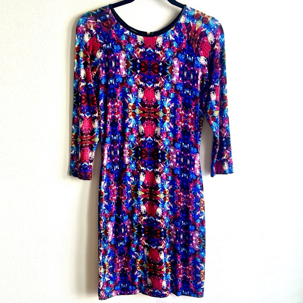 Anthropologie Cluny Kaleidoscope Dress with Faux Leather and Cut Out Accents